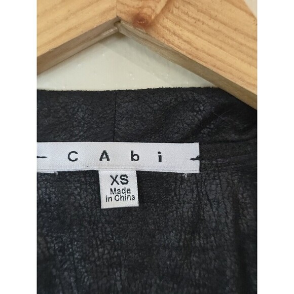 CAbi Black Drape Moto Cardigan Jacket  Faux Leather Detailing Womens XS - Picture 6 of 9